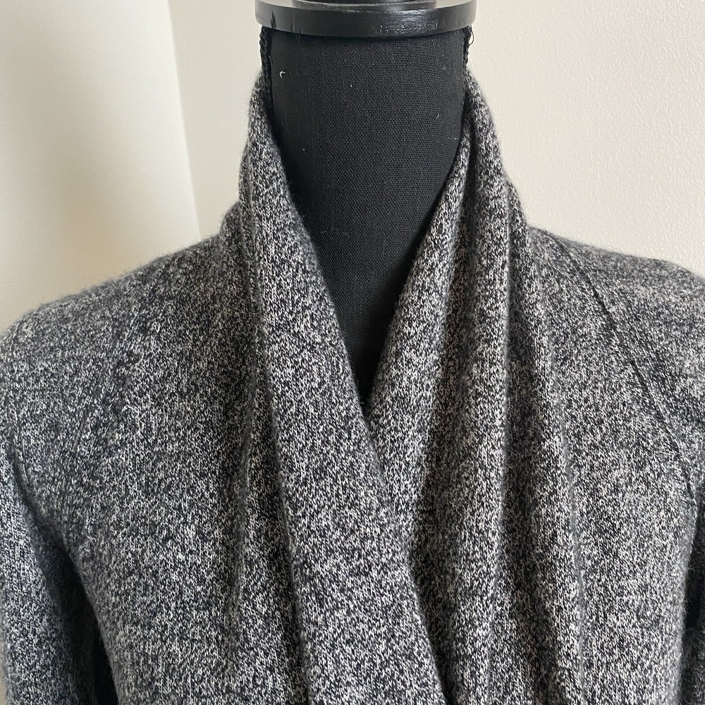 AQUA CASHMERE DRAPE OPEN FRONT ROLLED HEM SHAWL COLLAR Black CARDIGAN SIZE S - Picture 2 of 9